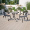 Flash Furniture 28'' Square Glass Metal Table with Gray Rattan Edging and 2 Gray Rattan Stack Chairs
