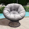 Arttoreal Outdoor Patio Wicker Papasan Chair 360-Degree Swivel with Frame and Cushion,Comfy Round Lounge Moon Chair,Gray