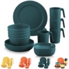 ReaNea Plastic Dinnerware Set of 20 Pieces, Unbreakable And Reusable Light Weight Plates Mugs Bowls Dishes Easy to Carry And Clean BPA Free Service For 4, Deep Green