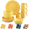 ReaNea Plastic Gold Yellow Dinnerware Set of 20 Pieces, Unbreakable And Reusable Light Weight Plates Mugs Bowls Dishes Easy to Carry And Clean BPA Free Service For 4