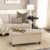 Fabric Upholstered Button Tufted Wooden Bench With Hinged Storage, Cream and Brown- Saltoro Sherpi
