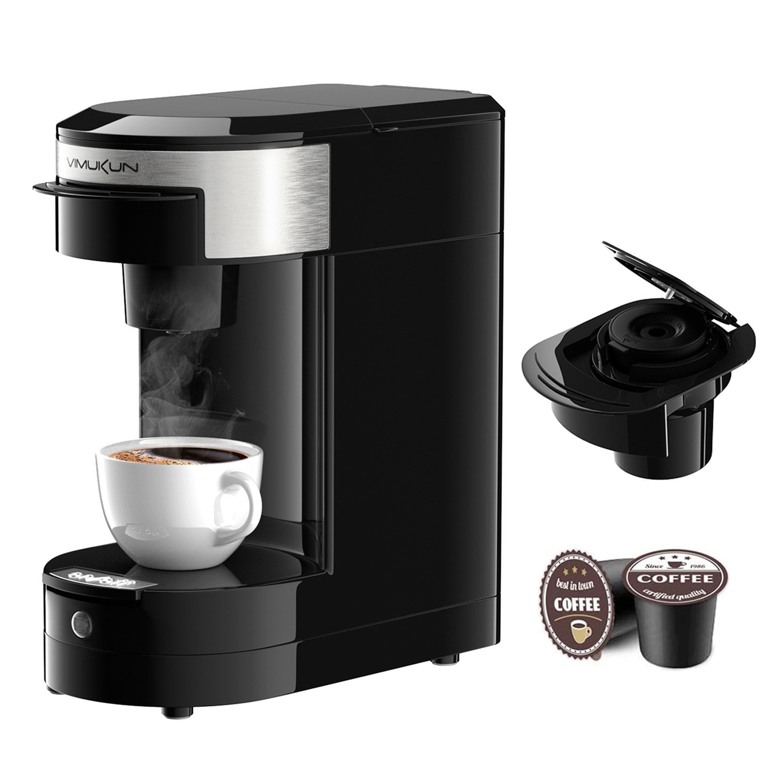 VIMUKUN Single Serve Coffee Maker, Compatible with K-Cup Pod & Ground Coffee,  Coffee Brewer with One Button Operation and Auto Shut-off, 5-13 oz. Mini  Size