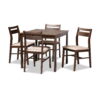 Lovy Modern and Contemporary Beige Fabric Upholstered Dark Walnut-Finished 5-Piece Wood Dining Set