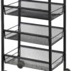 Kitchen Utility Rolling Cart, Storage Organizer with Wheels, 4-Ply Farmhouse Service Cart Stand (Black + Fire Color)