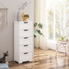 Homfa 5-Drawer Dresser for Bedroom, Wooden Bathroom Linen Cabinet, White Finish