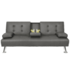 Lacoo Modern Faux Leather Convertible Futon with Cup Holders & Pillows, Grey