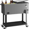 YITAHOME 80 Quart Rolling Cooler Cart with Bottle Opener Drainage, Portable Patio Cooler Rolling on Wheels, Outdoor Rolling Beverage Cart Drink Cooler for Patio Pool Deck Party BBQ Cookouts, Silver