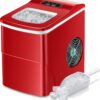 AGLUCKY Counter top Ice Maker Machine,Compact Automatic Ice Maker,9 Cubes Ready in 6-8 Minutes,Portable Ice Cube Maker with Scoop and Basket,Perfect for Home/Kitchen/Office/Bar (Red)