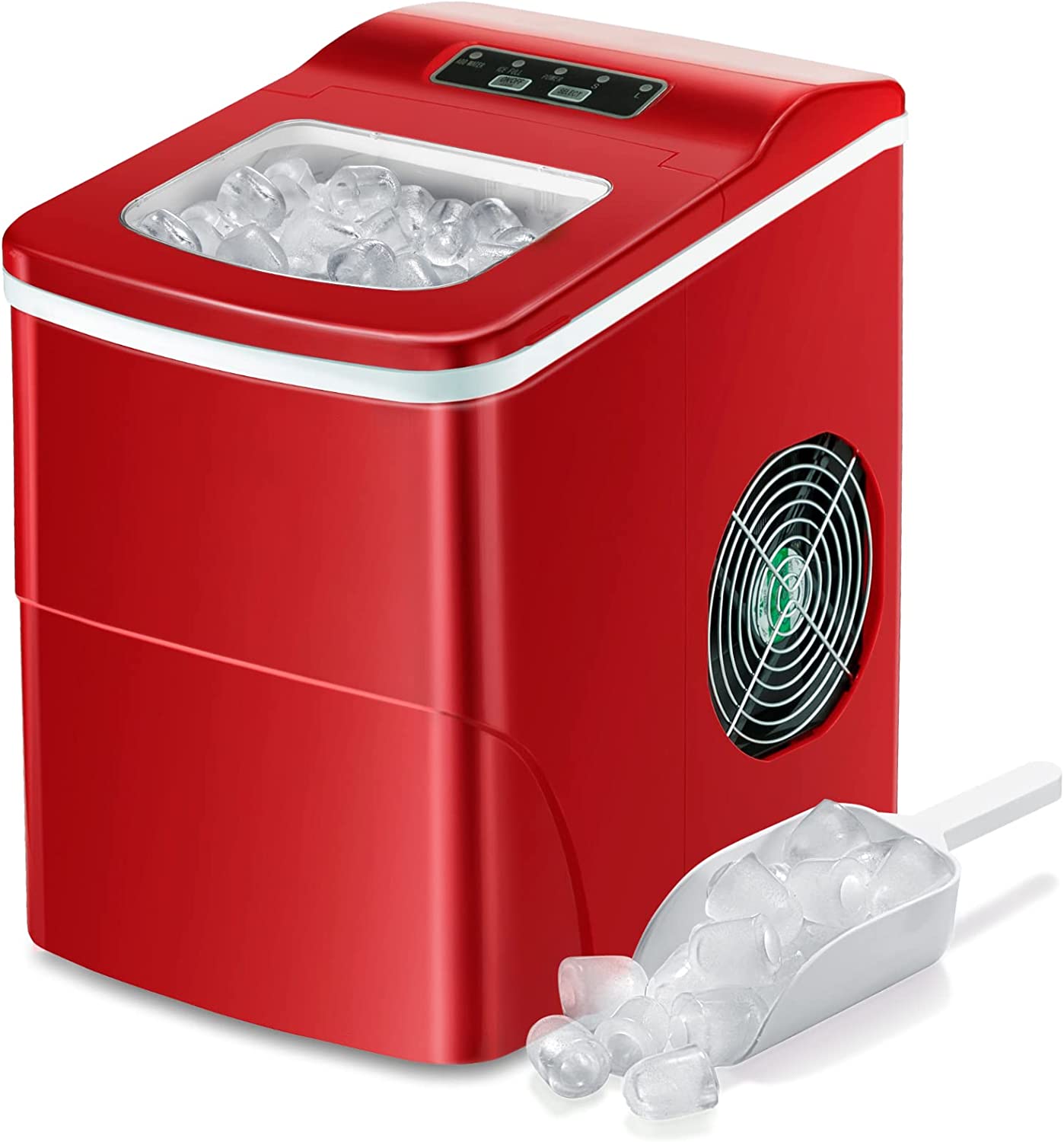 AGLUCKY Counter top Ice Maker Machine,Compact Automatic Ice Maker,9 Cubes  Ready in 6-8 Minutes,Portable Ice Cube Maker with Scoop and Basket,Perfect  for Home/Kitchen/Office/Bar (Red)