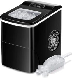 AGLUCKY Countertop Ice Maker Machine, Portable Ice Makers Countertop, Make 26 lbs ice in 24 hrs,Ice Cube Ready in 6-8 Mins with Ice Scoop and Basket (Black)