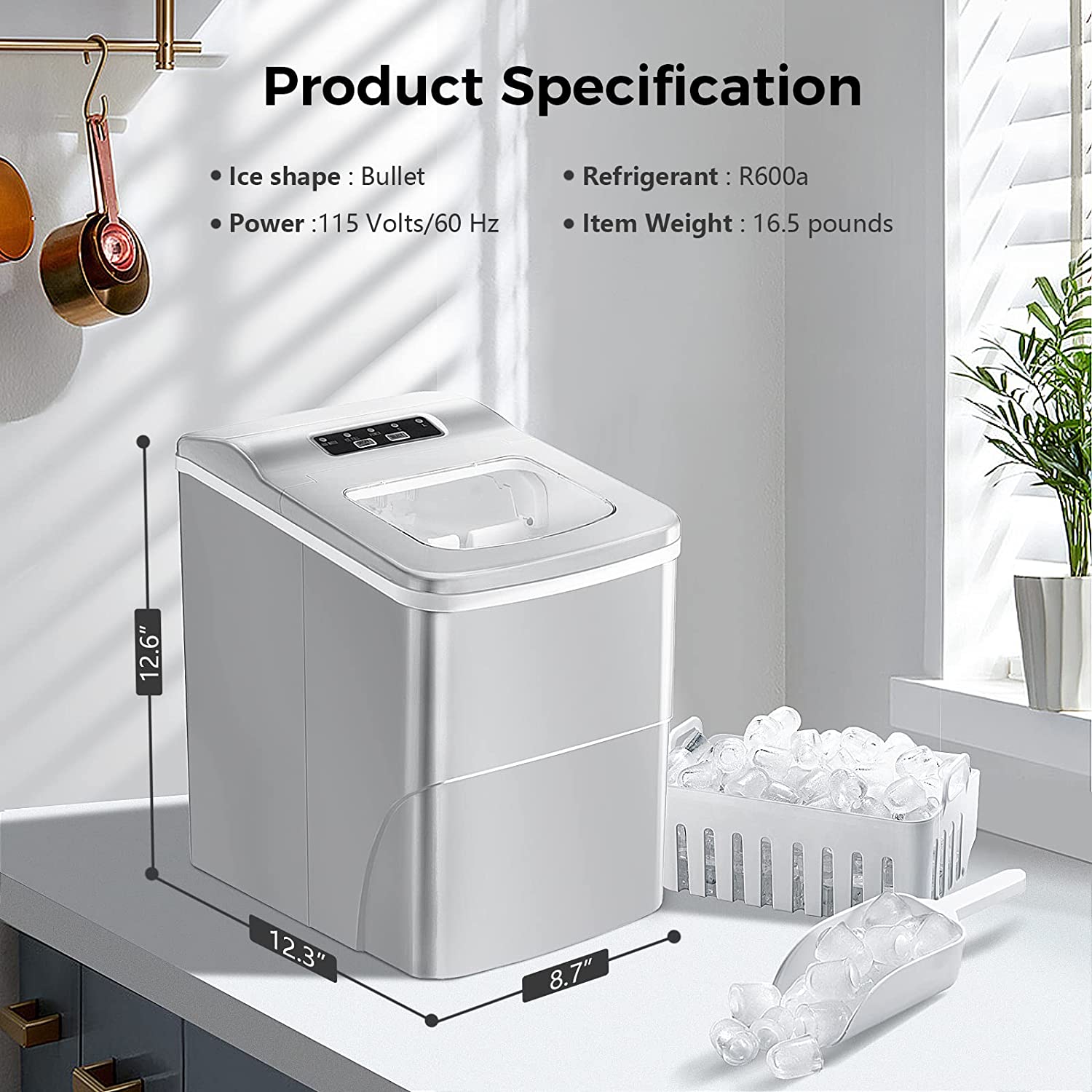  Ice Makers Countertop, Portable Ice Maker, 26lbs/24Hrs