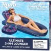 Aqua Campania Ultimate 2-in-1 Pool Float Lounge – Extra Large – Inflatable Pool Floats for Adults with Adjustable Backrest & Cupholder Caddy – Navy Hibiscus