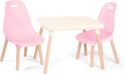 B. Spaces – Kids Table and Chair Set – 1 Craft Table & 2 Kids Chairs – Natural Wooden Legs – Furniture for Kids – Pink & Ivory – 3 Years + (BX2041C1Z)