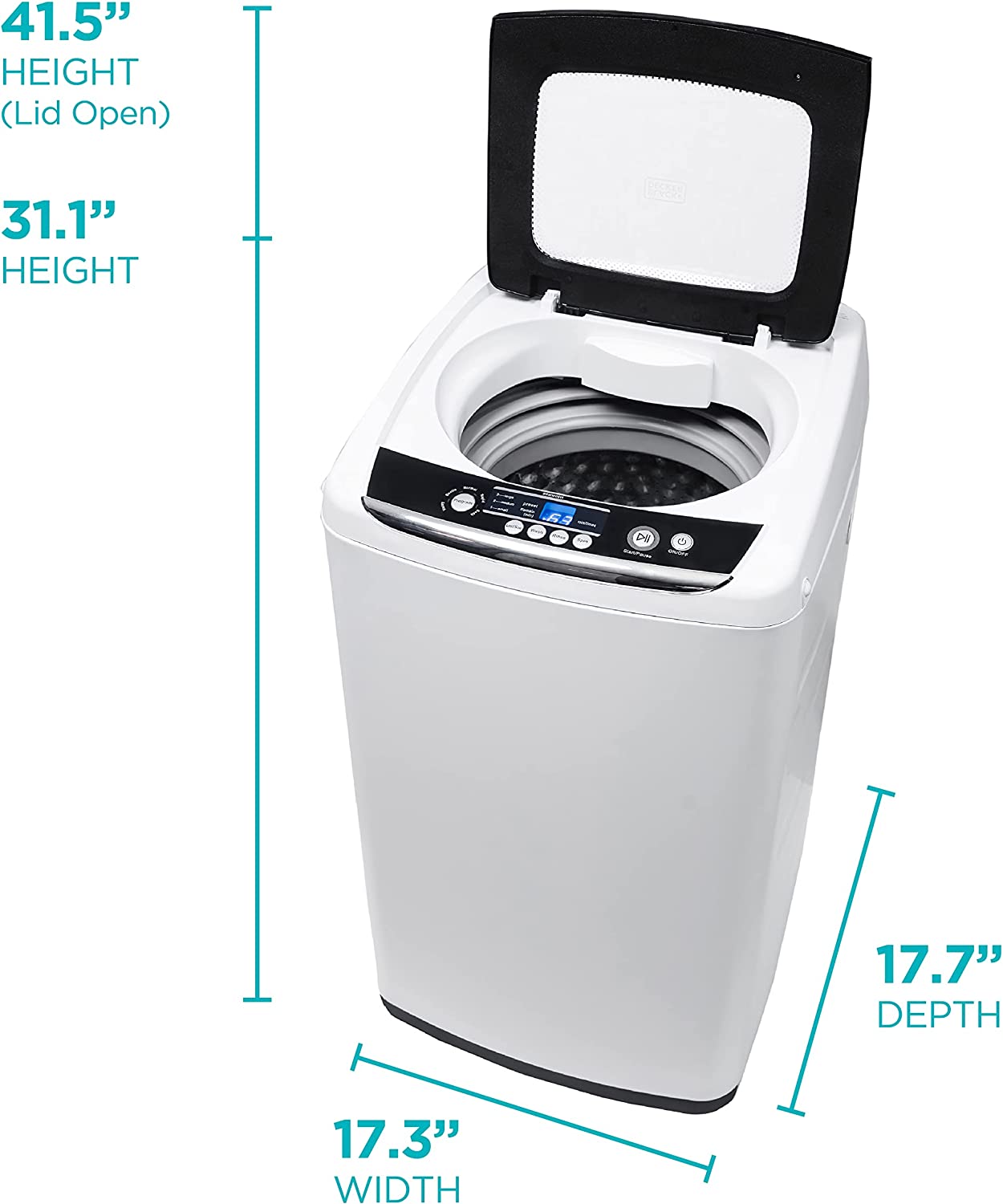 BLACK+DECKER Small Portable Washer, Washing Machine for Household Use, Portable  Washer 0.9 Cu. Ft. with 5 Cycles, Transparent Lid & LED Display