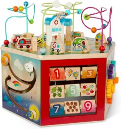 Battat – Wooden Activity Cube – Toddler Activity Center – Baby Play Cube – Bead Maze – 12 Months + – CurioCity