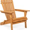Best Choice Products Folding Adirondack Chair Outdoor Wooden Accent Furniture Fire Pit Lounge Chairs for Yard, Garden, Patio w/Natural Finish, 350lb Weight Capacity - Brown
