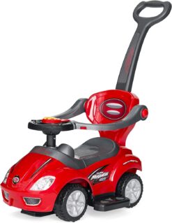 Best Choice Products Kids 3-in-1 Push and Pedal Car Toddler Ride On w/Handle, Horn, Music - Red