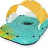 Bestway Hydro Force Sunny 5 Person Inflatable Large Floating Island Lake Water Lounge Raft with Cup Holders and Removable Sunshade, Green