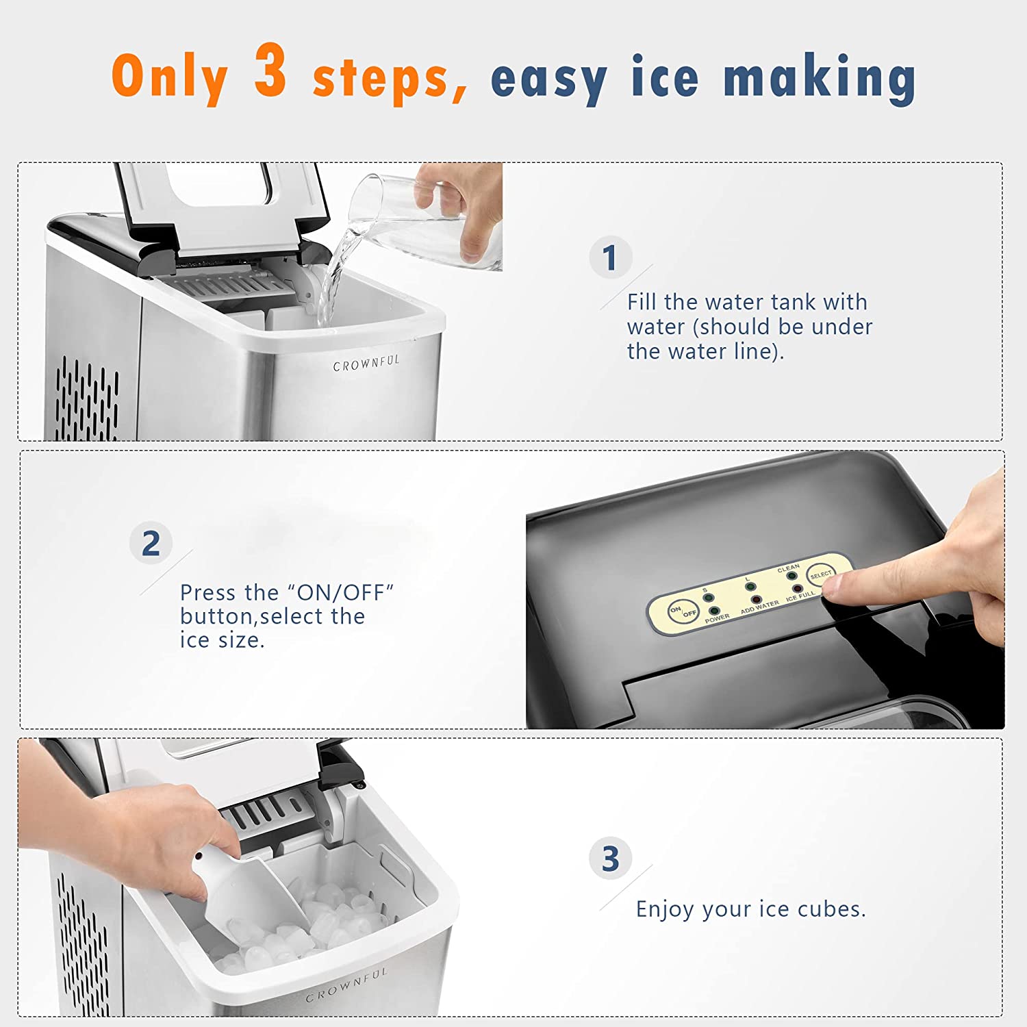 9 Bullet Ice Cubes in 7 Min Portable Countertop Ice Maker Machine 26  lbs/24hrs