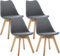 CangLong Mid Century Modern DSW Side Chair with Wood Legs for Kitchen, Living Dining Room, Set of 4, Grey