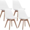 CangLong Modern Dining Chair Set, Soft Padded Shell Chair with Wood Legs for Kitchen, Dining, Bedroom, Living Room - Set of 4, White