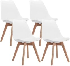 CangLong Modern Dining Chair Set, Soft Padded Shell Chair with Wood Legs for Kitchen, Dining, Bedroom, Living Room - Set of 4, White
