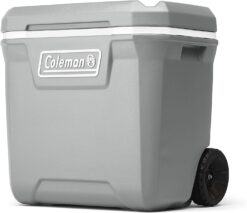 Coleman 316 Series Insulated Portable Cooler with Heavy Duty Wheels, Leak-Proof Wheeled Cooler with 100+ Can Capacity, Keeps Ice for up to 5 Days, 65qt, Rock Grey