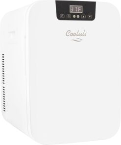 Cooluli 20L Mini Fridge For Bedroom - Car, Office Desk & College Dorm Room - Glass Front & Digital Temperature Control - 12v Small Refrigerator for Food, Drinks, Skincare, Beauty & Breast Milk (White)