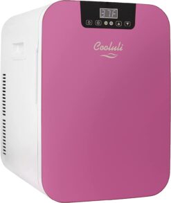 Cooluli 20L Mini Fridge For Bedroom - Car, Office Desk & College Dorm Room - Glass Front & Digital Temperature Control - Small 12v Refrigerator for Food, Drinks, Skincare, Beauty & Breast Milk (Pink)