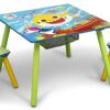 Delta Children Kids Table Storage (2 Chairs Included) -Ideal for Arts & Crafts, Snack Time, Homeschooling, Homework & More, Baby Shark, 3 Piece Set