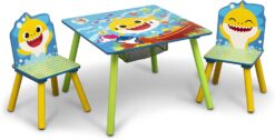 Delta Children Kids Table Storage (2 Chairs Included) -Ideal for Arts & Crafts, Snack Time, Homeschooling, Homework & More, Baby Shark, 3 Piece Set