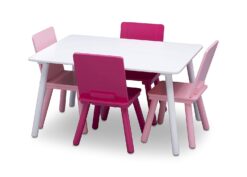 Delta Children Kids Table and Chair Set (4 Chairs Included) - Ideal for Arts & Crafts, Snack Time, Homeschooling, Homework & More - Greenguard Gold Certified, White/Pink