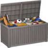 EAST OAK 180 Gallon Deck Box, Outdoor Storage Box With Padlock for Patio Furniture, Patio Cushions, Gardening Tools, Pool Supplies, Waterproof and UV Resistant, Grey