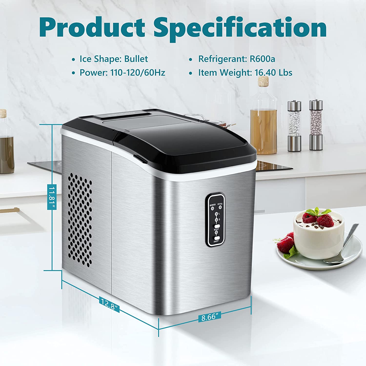 Euhomy Ice Maker Machine Countertop, 26 lbs/24H, 9 Cubes Ready in 6 Mins,  Self-Cleaning Electric Ice Maker Compact Potable Ice Maker with Ice Scoop