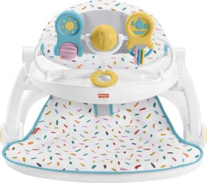 Fisher-Price Portable Infant Chair Deluxe Sit-Me-Up Floor Seat With Snack Tray & Developmental Toys, Rainbow Sprinkles