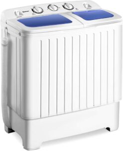 Giantex Portable Mini Compact Twin Tub Washing Machine 17.6lbs Washer Spain Spinner Portable Washing Machine, Blue+ White