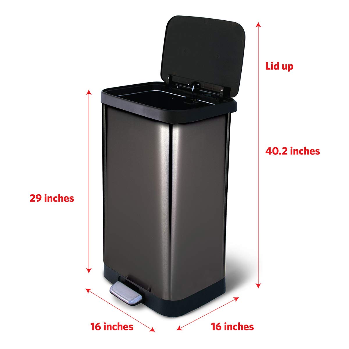 Glad 20 Gallon 75.5 Liter Extra Capacity Stainless Steel Step Trash Can With CloroxTM Odor Protection Pewter1 