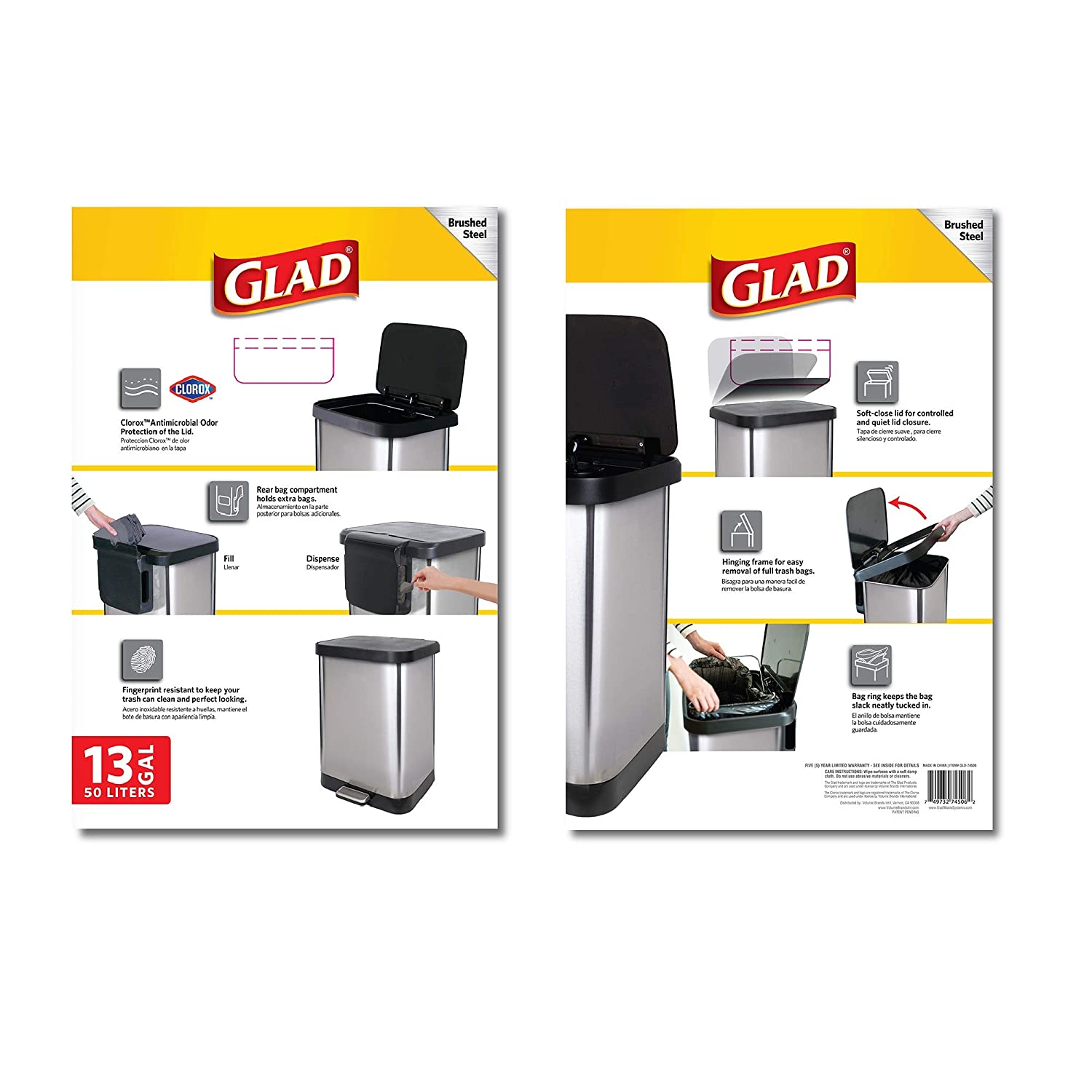 Glad Stainless Steel Step Trash Can with Clorox Odor Indonesia