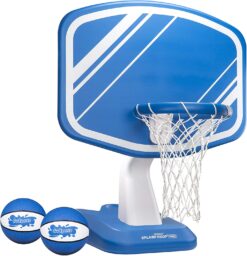 GoSports Splash Hoop Swimming Pool Basketball Game, Includes Poolside Water Basketball Hoop, 2 Balls and Pump – Choose Your Style, Blue