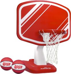 GoSports Splash Hoop Swimming Pool Basketball Game, Includes Poolside Water Basketball Hoop, 2 Balls and Pump – Choose Your Style, Red
