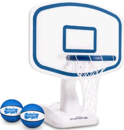 GoSports Splash Hoop Swimming Pool Basketball Game, Includes Poolside Water Basketball Hoop, 2 Balls and Pump – White