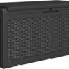 Greesum 100 Gallon Resin Deck Box Large Outdoor Storage for Patio Furniture, Garden Tools, Pool Supplies, Weatherproof and UV Resistant, Lockable, Black
