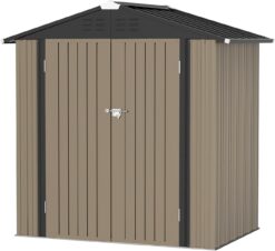 Greesum Metal Outdoor Storage Shed 6FT x 4FT, Steel Utility Tool Shed Storage House with Door & Lock, Metal Sheds Outdoor Storage for Backyard Garden Patio Lawn (6' x 4'), Brown