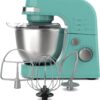Hamilton Beach Electric Stand Mixer, 4 Quarts, Dough Hook, Flat Beater Attachments, Splash Guard 7 Speeds with Whisk, Aqua