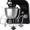 Hamilton Beach Electric Stand Mixer, 4 Quarts, Dough Hook, Flat Beater Attachments, Splash Guard 7 Speeds with Whisk, Black