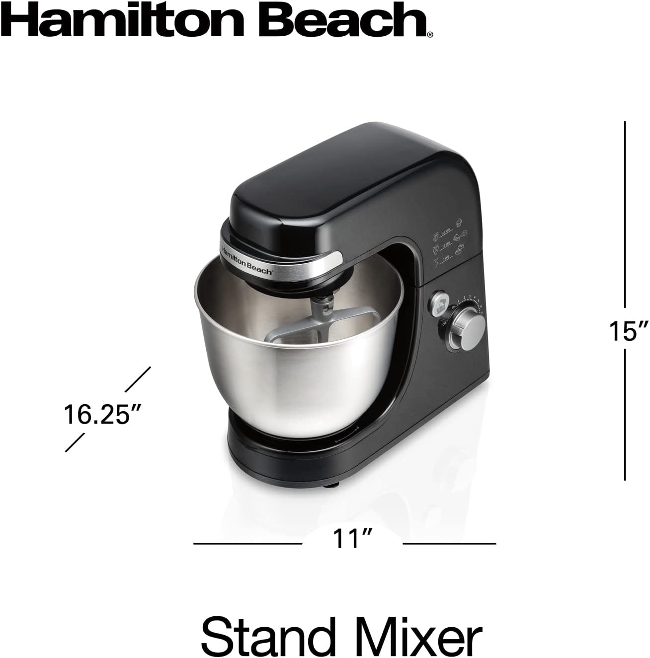 Hamilton Beach Electric Stand Mixer, 4 Quarts, Dough Hook, Flat Beater  Attachments, Splash Guard 7 Speeds with Whisk, Black