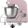 Hamilton Beach Electric Stand Mixer, 4 Quarts, Dough Hook, Flat Beater Attachments, Splash Guard 7 Speeds with Whisk, Rose