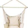 Highwild Hammock Chair Hanging Rope Swing - Max 500 Lbs - 2 Cushions Included - Steel Spreader Bar with Anti-Slip Rings - for Any Indoor or Outdoor Spaces (Beige)