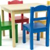 Humble Crew Collection Kids Wood Table & 4 Chair Set, Natural/Primary