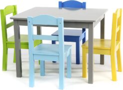 Humble Crew, Grey/Blue/Green/Yellow Kids Wood Table and 4 Chairs Set